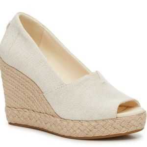 TOMS Women’s Espradrilles Open Toe Wedge Shoes Peep Toe Greyge  size: 9